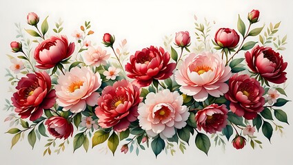 Watercolor Illustration of Elegant Peonies and Delicate Flowers A Beautiful Floral Arrangement for Wall Art and Decorative Purposes