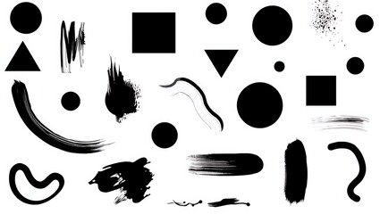 Abstract Composition with Geometric Shapes and Brush Strokes for Modern Design and Artistic Expression in Black and White