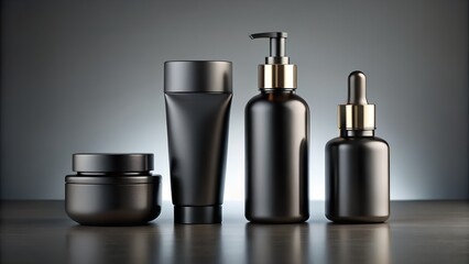 Elegant Black Cosmetic Packaging Mockup with Gold Accents for Beauty Products