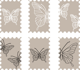 A set of postage stamps featuring butterflies in a minimalist style.