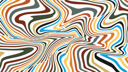 Vintage retro style abstract vector background featuring red, yellow, and multicolored dynamic wave patterns in 60s 70s psychedelic design across horizontal and vertical orientations