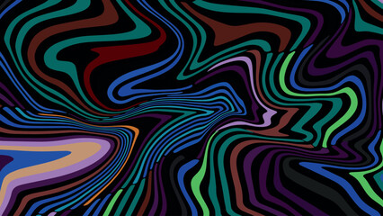 Vintage retro style abstract vector background featuring red, yellow, and multicolored dynamic wave patterns in 60s 70s psychedelic design across horizontal and vertical orientations