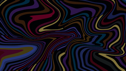 Vintage retro style abstract vector background featuring red, yellow, and multicolored dynamic wave patterns in 60s 70s psychedelic design across horizontal and vertical orientations