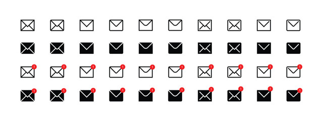 Modern Email Icon Set for Web and App Design – Envelope, Message, Notification, and Inbox Symbols for Cyberspace, Mailbox, and Communication