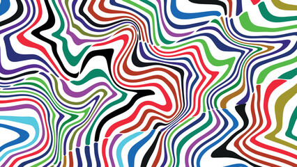 Abstract curved wave vector in bold retro colors of red, yellow, and multicolor hues, 60s and 70s inspired background in both horizontal and vertical layout for modern visuals