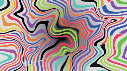 Abstract curved wave vector in bold retro colors of red, yellow, and multicolor hues, 60s and 70s inspired background in both horizontal and vertical layout for modern visuals