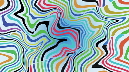 Abstract curved wave vector in bold retro colors of red, yellow, and multicolor hues, 60s and 70s inspired background in both horizontal and vertical layout for modern visuals