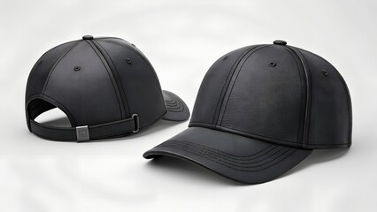 Elegant Black Leather Baseball Caps on a Clean White Background