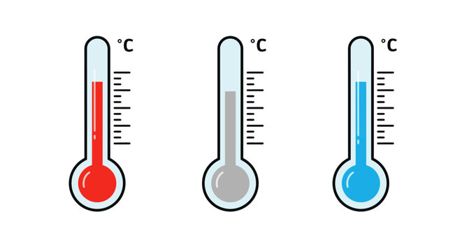 Visualizing Temperature Variations Through Stylized Thermometer Illustrations Showcasing Different Readings with Celsius Scales and Liquid Levels Indicating Heat Cold and Neutral States