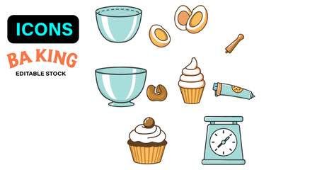 "Flat Cartoon Baking Tools & Ingredients Set – Pastel Clipart"