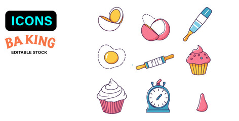 "Flat Cartoon Baking Tools & Ingredients Set – Pastel Clipart"