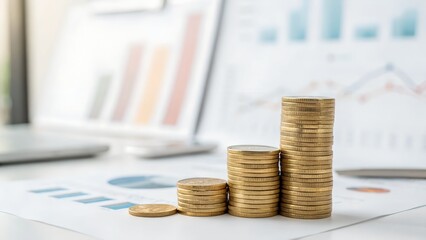 Investment Success Stacks of Gold Coins on Financial Growth Charts