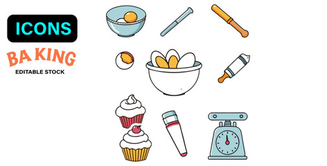 "Flat Cartoon Baking Tools & Ingredients Set – Pastel Clipart"