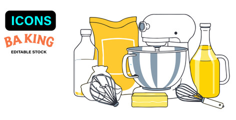 "Flat Cartoon Baking Tools & Ingredients Set – Pastel Clipart"