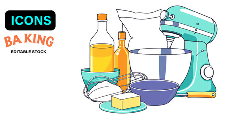 "Flat Cartoon Baking Tools & Ingredients Set – Pastel Clipart"