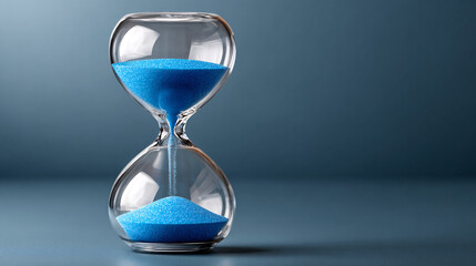 Hourglass with blue sand on a blue background symbolizing time management