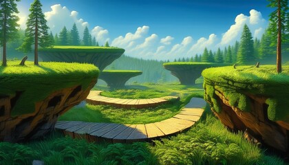 2d side scrolling forest level with grassy platforms