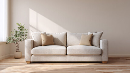 Beige Sofa with Neutral Pillows in Minimalist Room