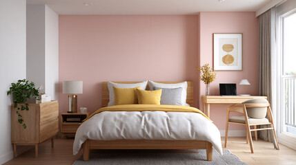 Modern Minimalist Bedroom Interior Design with Blush Pink Walls