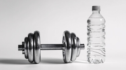 Obraz premium Dumbbell and Water Bottle Fitness Hydration Concept