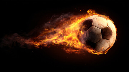 Fototapeta premium Fiery Soccer Ball in Motion on Black Background