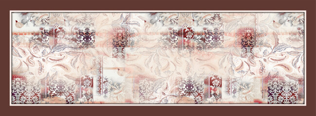 digital silk scarf design with seamless textile pattern