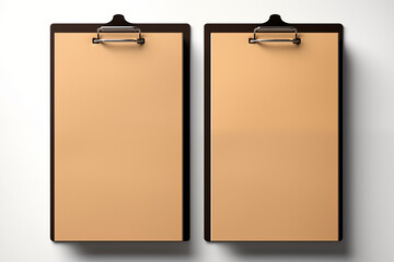  Minimalist wooden clipboards with blank paper sheets on white background for office or branding mockup