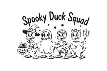 Spooky Duck Squad - Retro Halloween Typography T Shirt Design