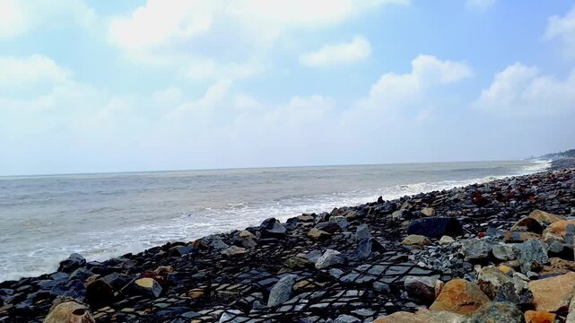 Bay of Bengal hitting stones in Digha