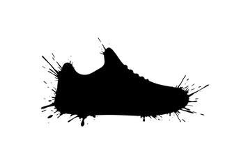 Stylized sneaker silhouette with black ink splashes no background for creative athletic design