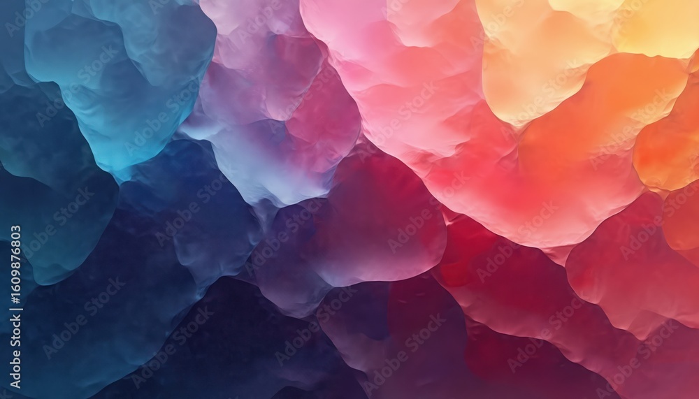 Poster abstract digital art features overlapping vibrant geometric shapes in smooth, flowing composition. c