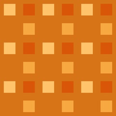 A repeating grid pattern of squares is arranged neatly on a warm, orange background. Each square varies in shades of orange and beige, creating a harmonious and balanced appearance.