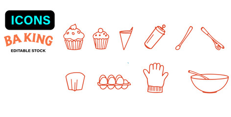 "Flat Cartoon Baking Tools & Ingredients Set – Pastel Clipart"