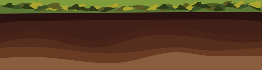 Soil profile. Abstract landscape with green grass and brown soil