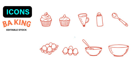 "Flat Cartoon Baking Tools & Ingredients Set – Pastel Clipart"