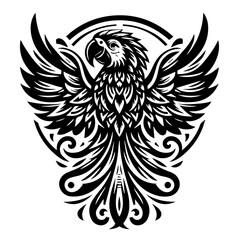 Obraz premium Stylized Black Macaw Parrot Emblem.