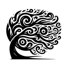 Fototapeta premium Stylized Black Tree Silhouette with Swirling Branches.