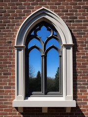 Gothic arched window with quatrefoil and mullions elegant design