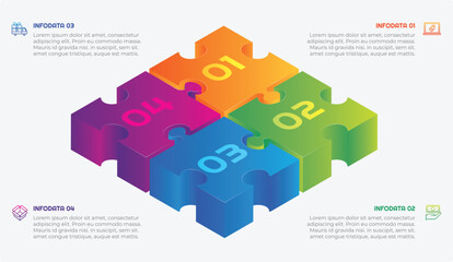 4 Options or Steps 3d Puzzle Infographic Element with Gradient Style for presentations, reports, and web