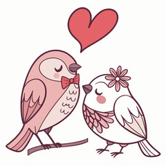 Naklejka premium Cute birds in love illustration for valentine's day greeting card design and love themed projects design