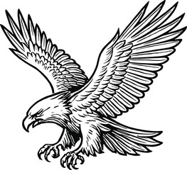 Black and White Eagle Vector | Flying Eagle Line Art | Eagle Tattoo Design