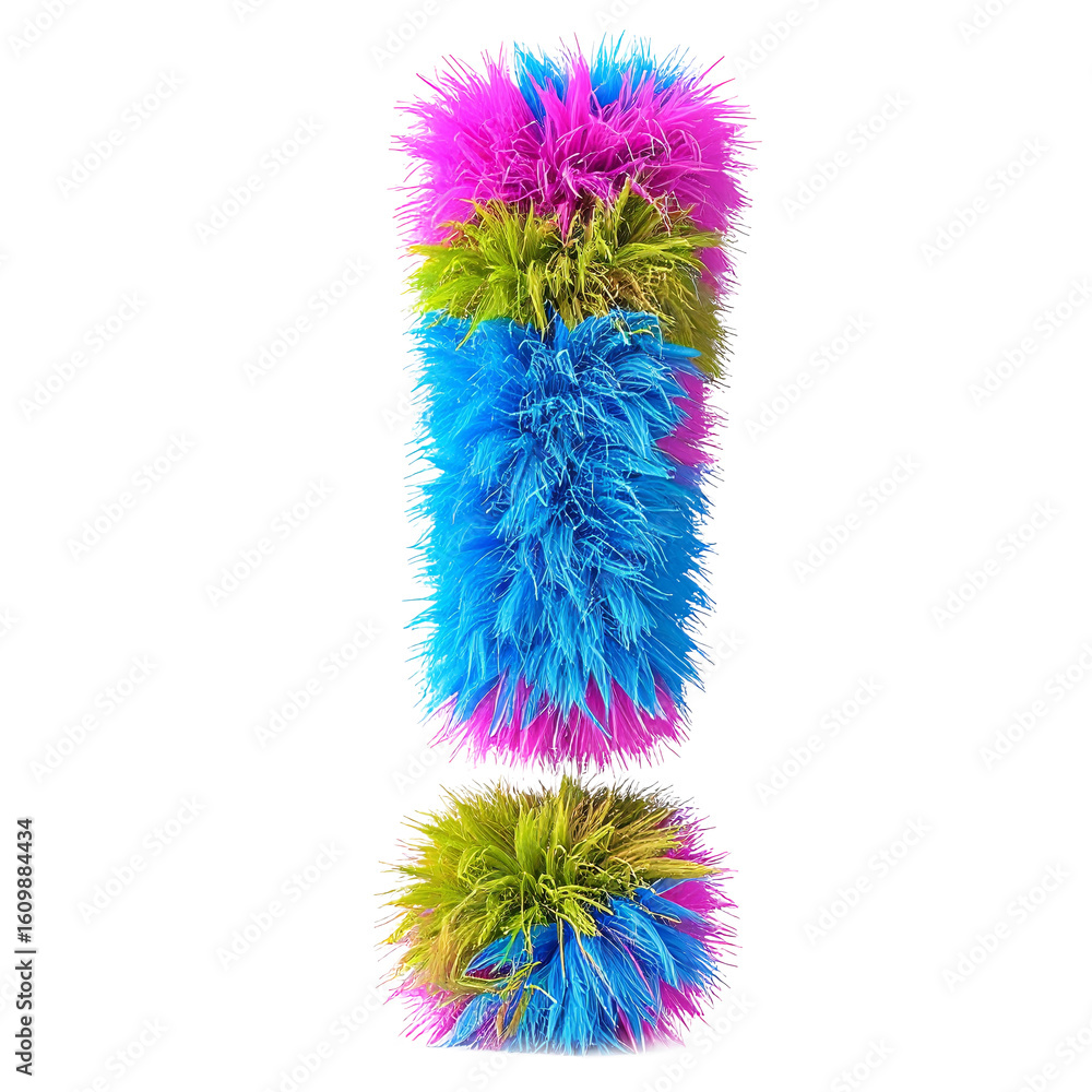 Poster fuzzy multicolored exclamation mark isolated on transparent background