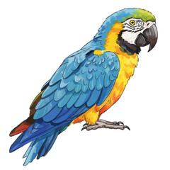 Fototapeta premium Vibrant Blue and Yellow Macaw Parrot Tropical Bird Illustration Isolated on White Background