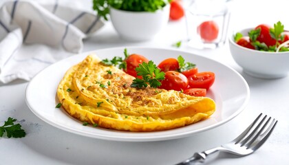 Fototapeta premium Delicious omelet with cherry tomatoes