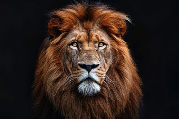 Fototapeta premium Portrait of a big male African lion on black