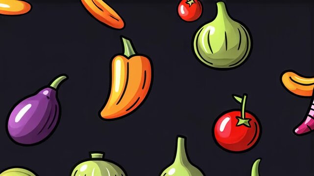 Colorful vegetable pattern on dark background