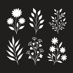 Floral Silhouette Vector Set | Botanical Flower Collection | Decorative Flower Clipart