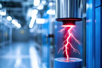 electricity transmission safety Concept. High-tech environment showcasing electrical discharge and vibrant lightning effects.