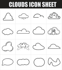 Cloud Icons Set on Icon Sheet – Weather Vector Illustration
Collection of Cloud Symbols in Flat Vector Icon Style
Weather Cloud Icons Sheet – Minimal Vector Design