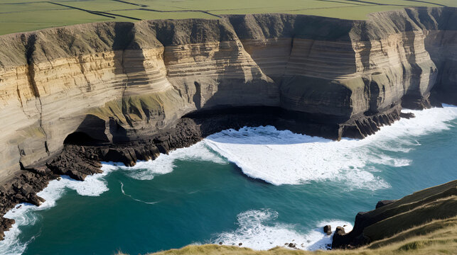 An Igneous Roc Embedded in a Sandstone Sea-cliff due to Deposition and Exposed due to Erosion